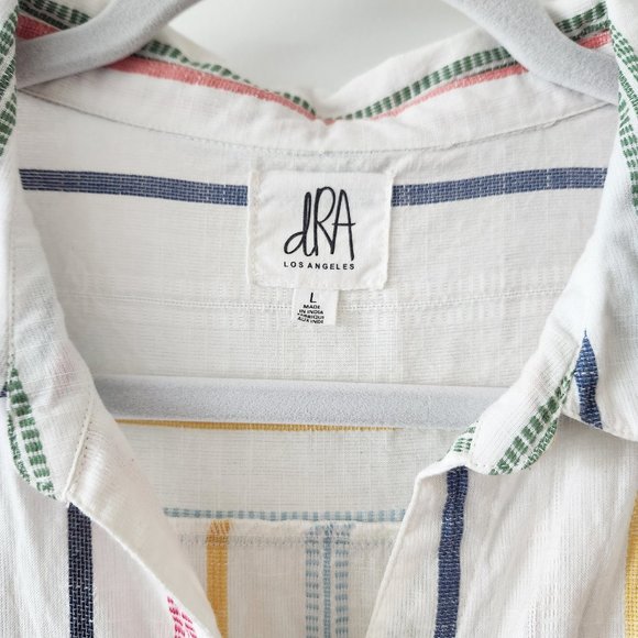 dRA Los Angeles Rainbow Striped Button Down Midi Dress 100% Cotton Size L - Picture 11 of 17